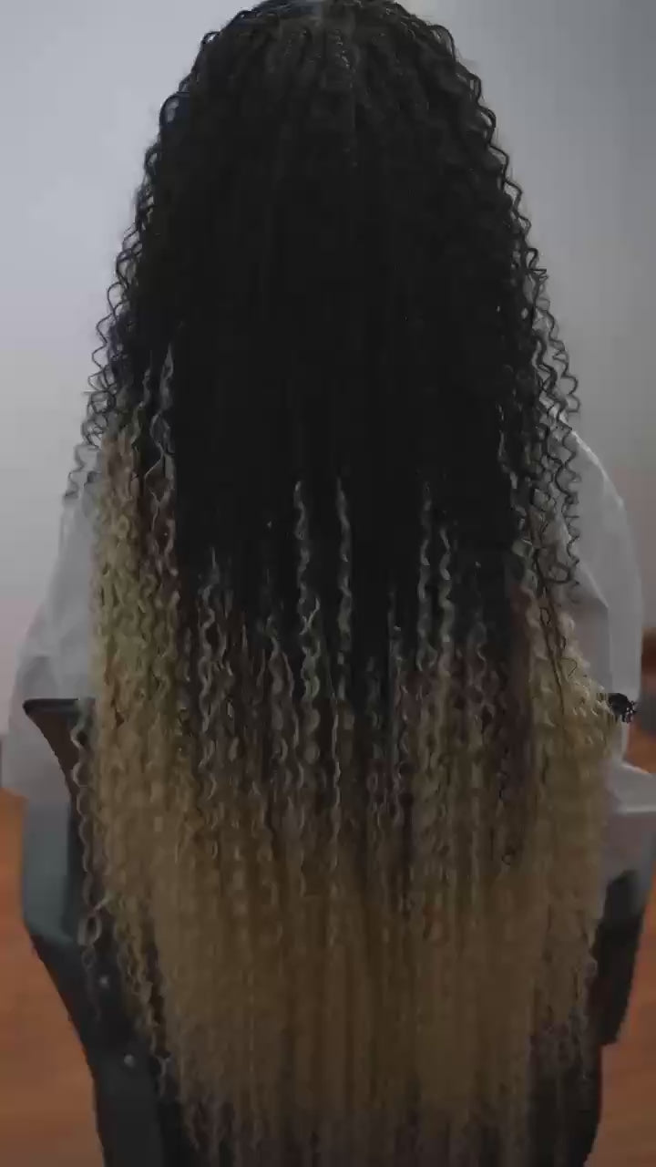 Diane's Pre bleached Human Hair Lace Ombre Boho Box Braided Wig (Extra Full)