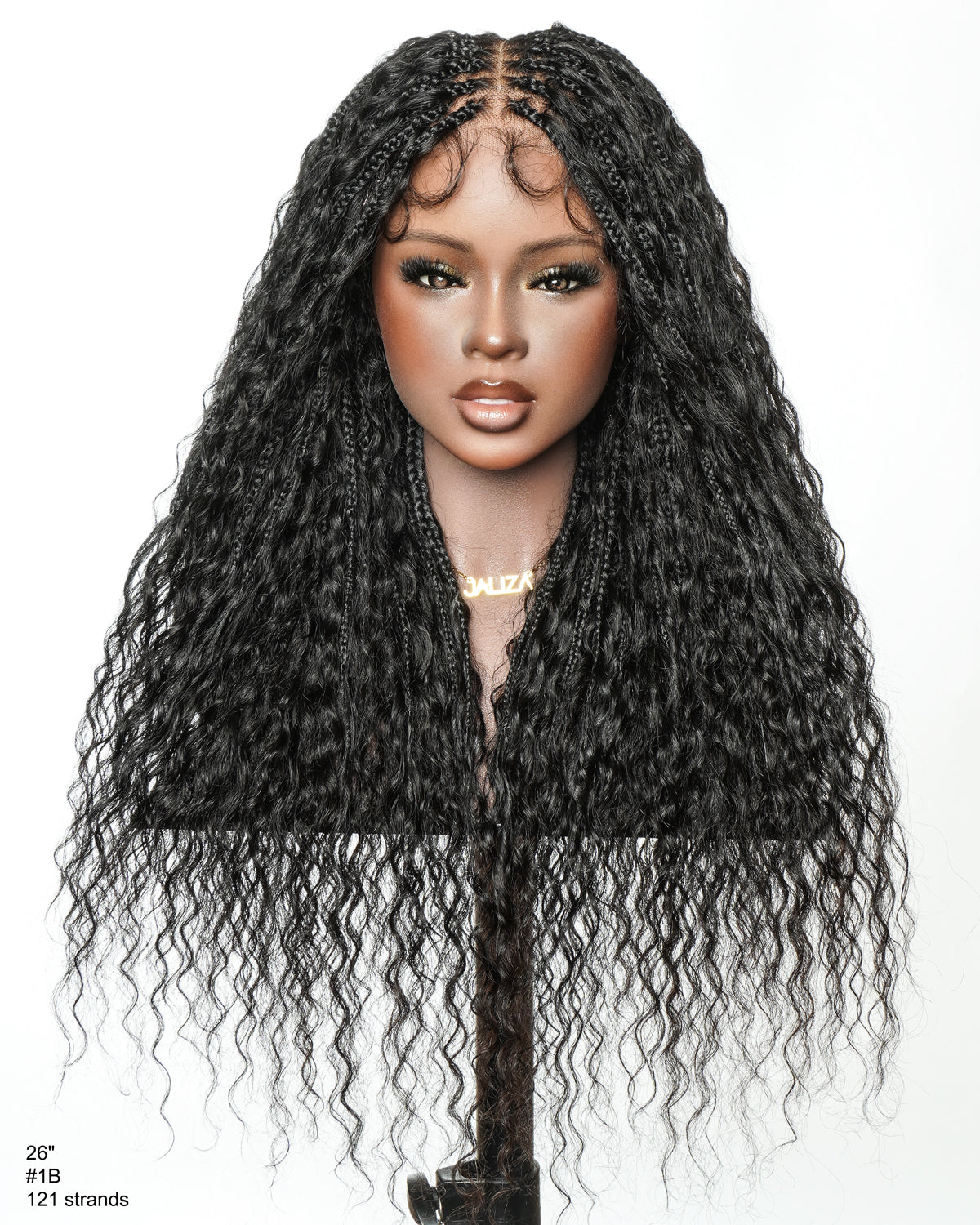 Raina - 22" Bora Bora Human Hair Wet & Wavy Curls Pre Bleached Swiss HD Full Lace Boho Braided Wig