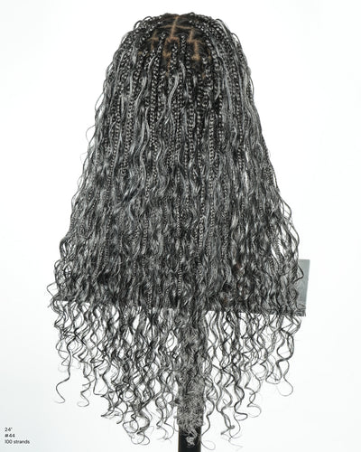 Salt & Pepper 24" HD Full Lace Boho Braided Wig with Deep Wave Human Hair & Synthetic Blend Curls #44 Base
