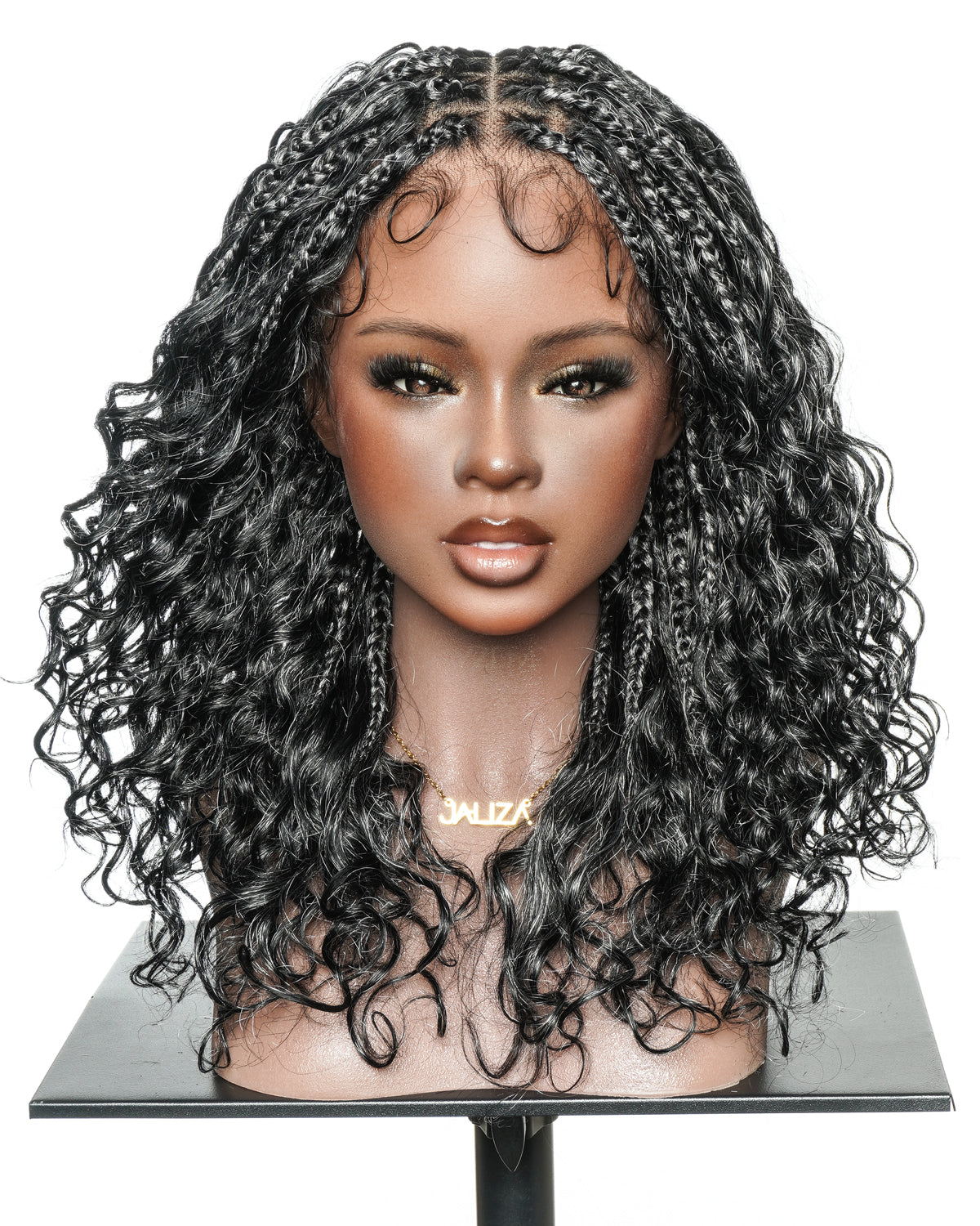16" Salt & Pepper Deep Wave Curls Glueless HD Full Lace Boho Box Braided Wig – Human Hair & Synthetic Blend