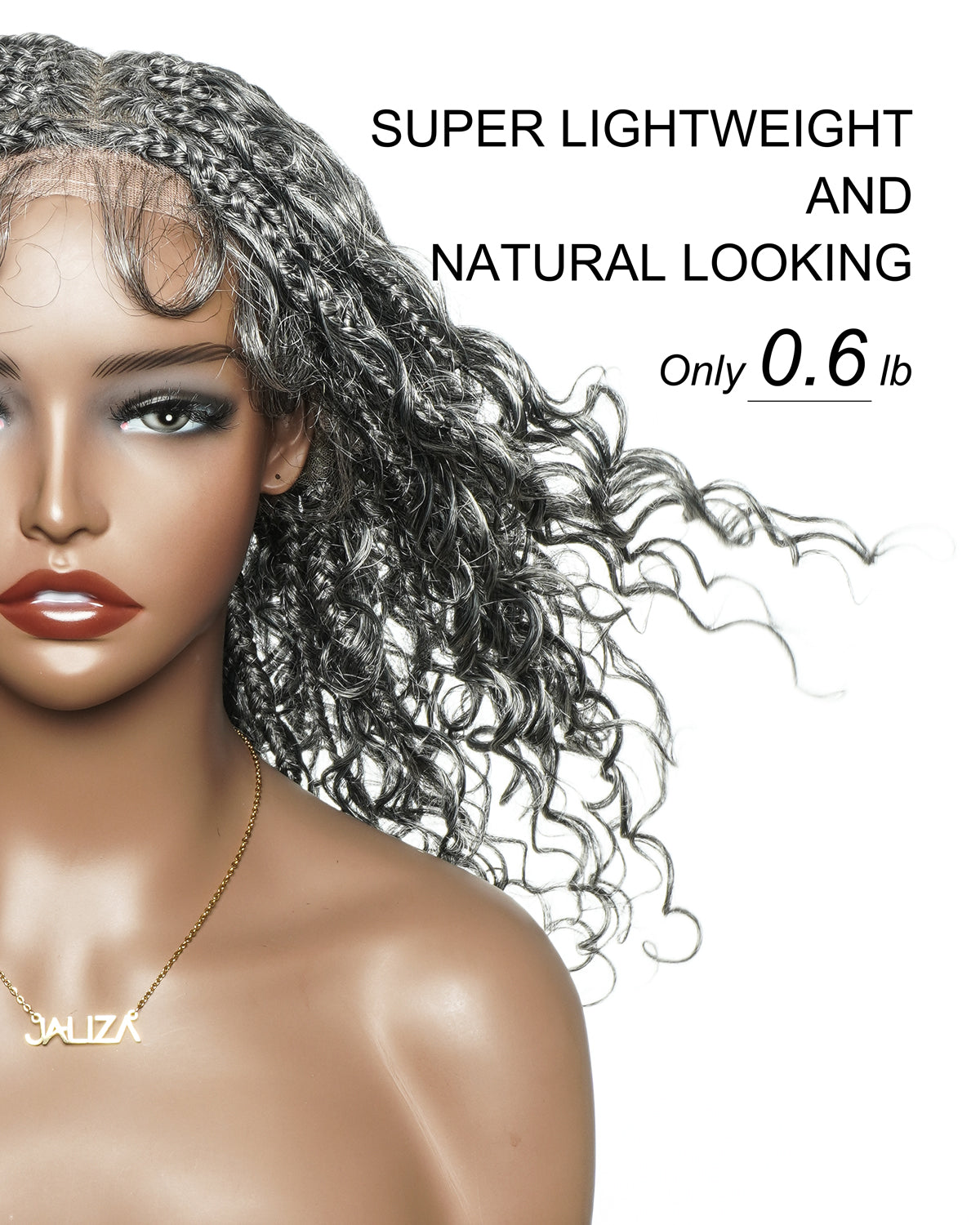 16" Salt & Pepper Deep Wave Curls Glueless HD Full Lace Boho Box Braided Wig – Human Hair & Synthetic Blend
