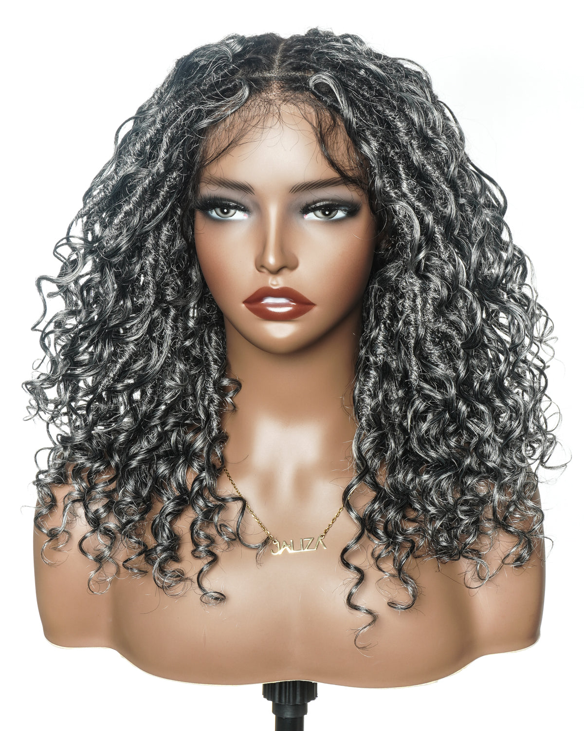 Lola - 16" Pre Bleached Salt & Pepper Boho Locs Wig | Blend Human Hair And Synthetic Fiber Boho Curls