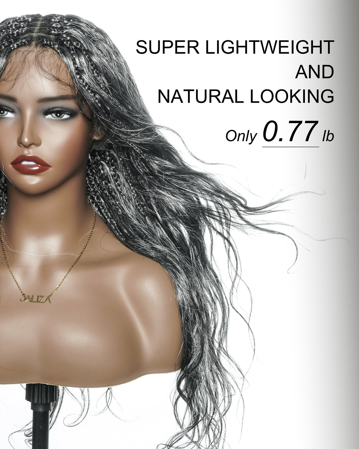 Michelle Salt & Pepper Glueless Swiss HD Full Lace Boho Braided Wig - Human Hair & Synthetic Blend Curls 1B Base