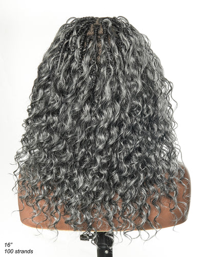 Kiki 16"- JALIZA Slip-On™ Salt & Pepper Glueless Boho Box Braided Wig