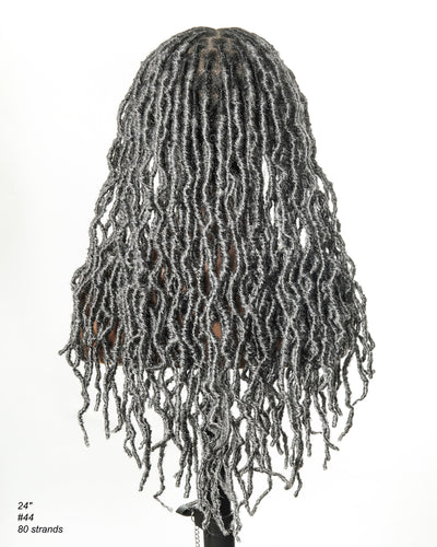 24" Salon-level Salt & Pepper Knotless Locs HD Full Lace Wig With Flat Roots