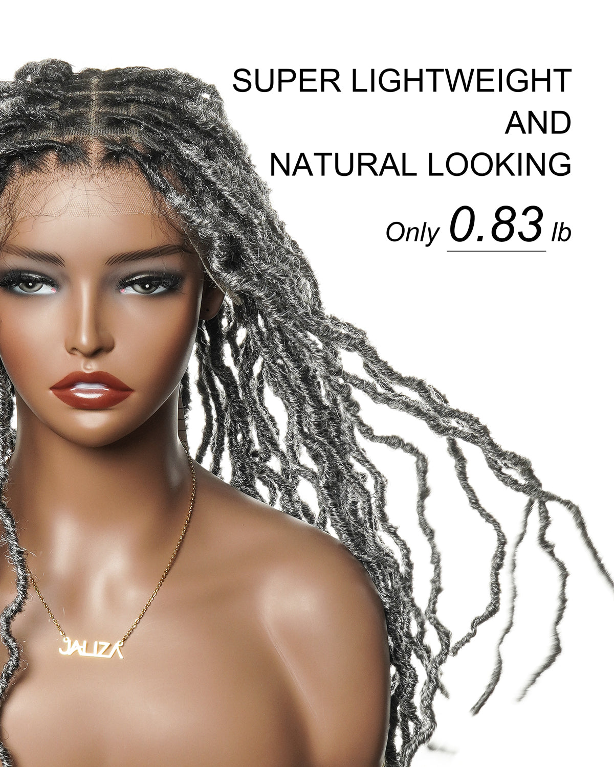 24" Salon-level Salt & Pepper Knotless Locs HD Full Lace Wig With Flat Roots