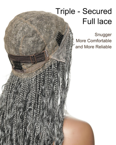 Salt & Pepper 24" HD Full Lace Boho Braided Wig with Deep Wave Human Hair & Synthetic Blend Curls #44 Base