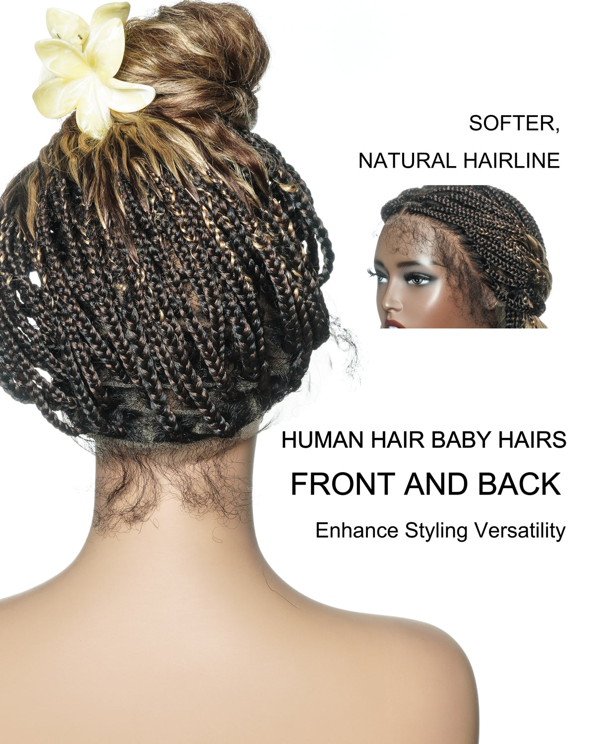 22" Mix Color #1B 4 27 Human Hair Curly Ends Pre Bleached HD Full Lace Knotless Box Braided Wig