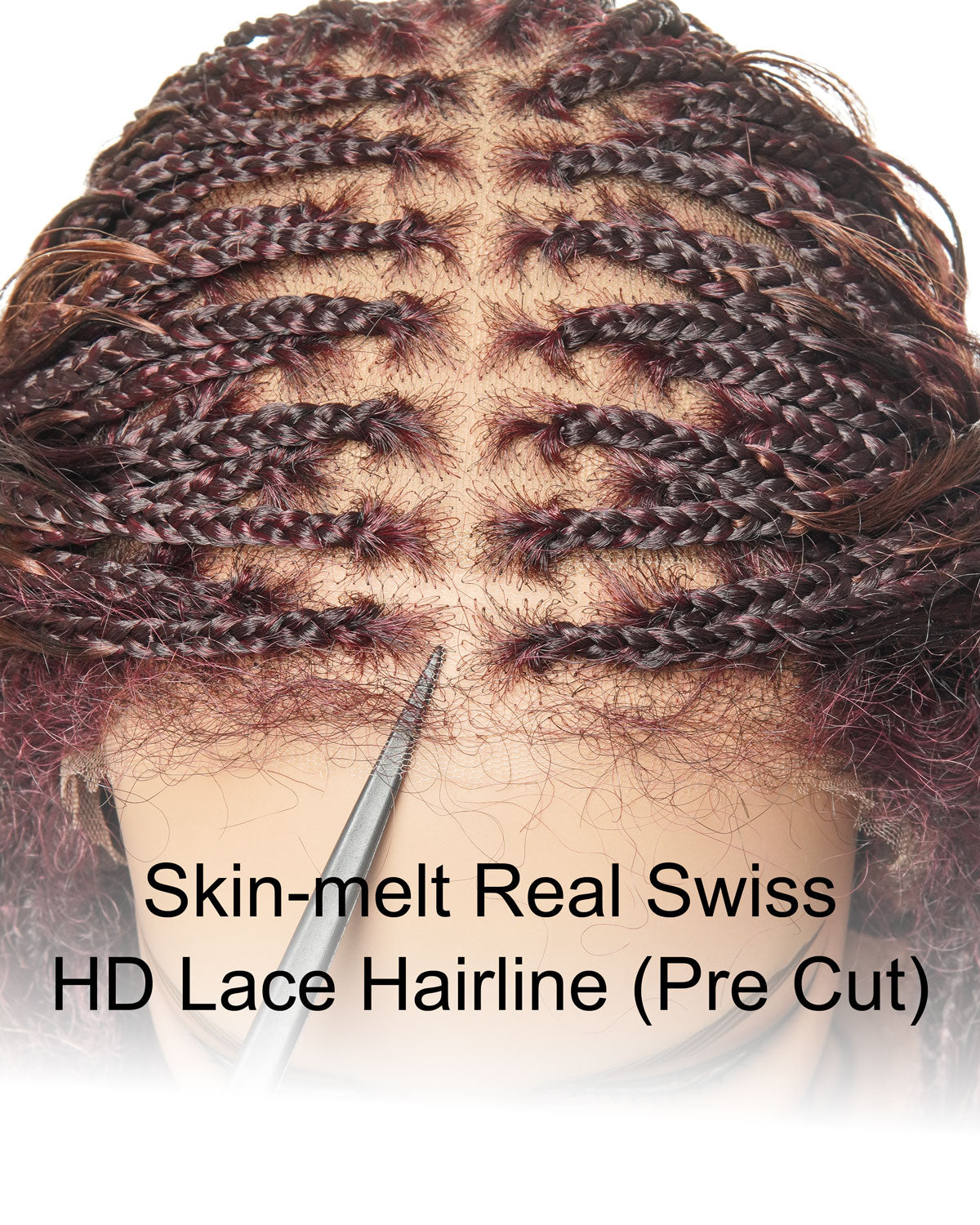 24" Mix Color Burgundy 99J & 33 Reddish Brown Super Style Human Hair Wet & Wavy Curls Swiss HD Full Lace Boho Box Braided Wig 121 Strands