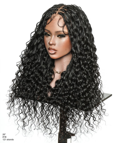 Amanda - Ultra-Dense Pre Bleached Swiss HD Lace Human Hair Curls Knotless Boho Box Braided Wig