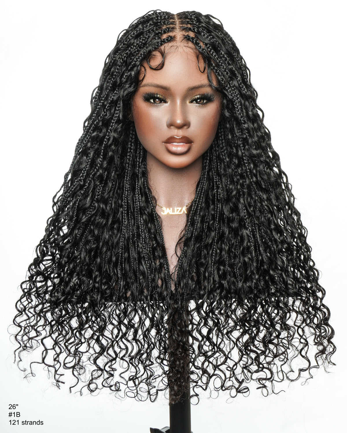 Nami - Drawstring Cap Glueless Water Wave Human Hair Curls Pre Bleached Swiss HD Full Lace Knotless Boho Box Braided Wig