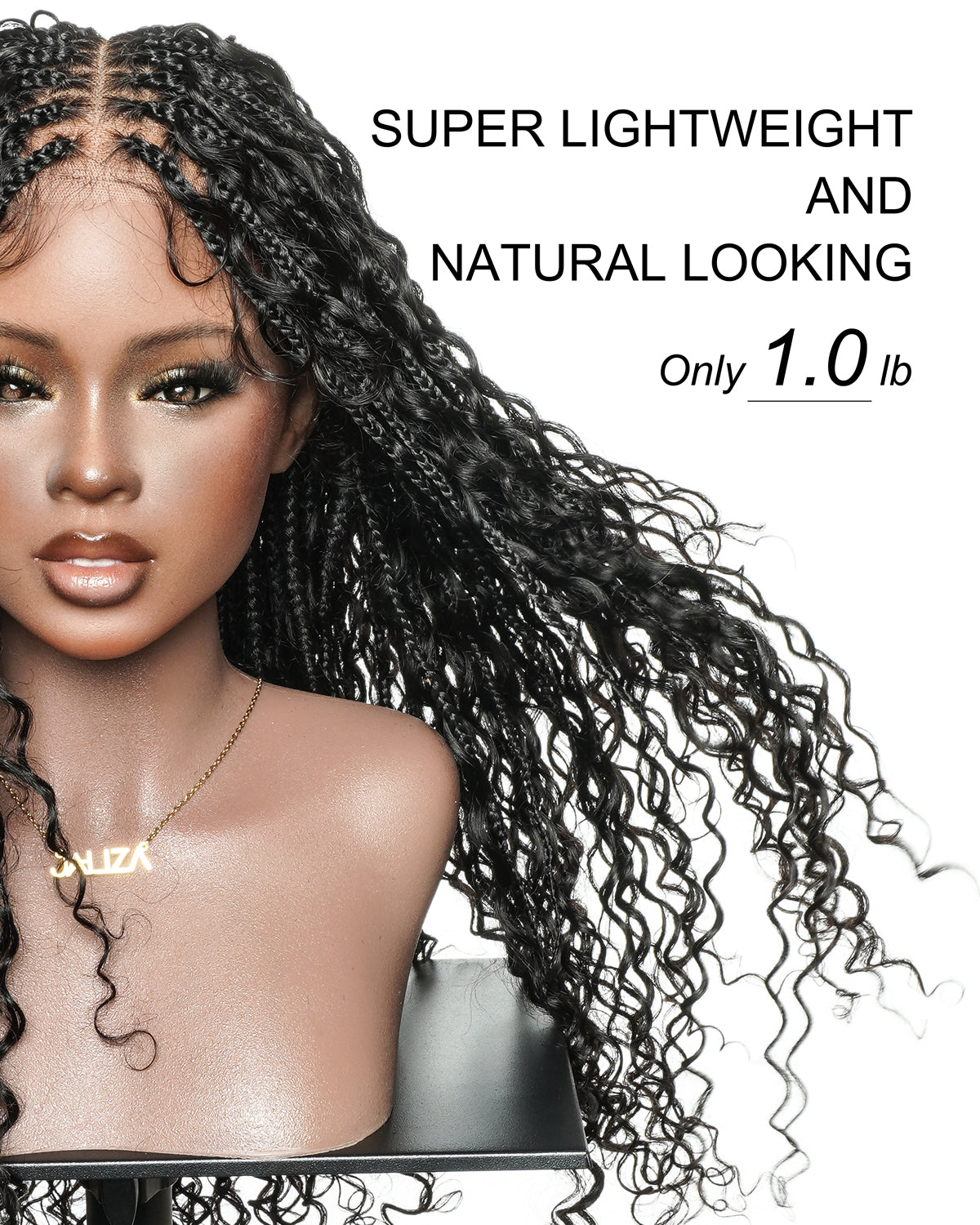 Nami - Drawstring Cap Glueless Water Wave Human Hair Curls Pre Bleached Swiss HD Full Lace Knotless Boho Box Braided Wig