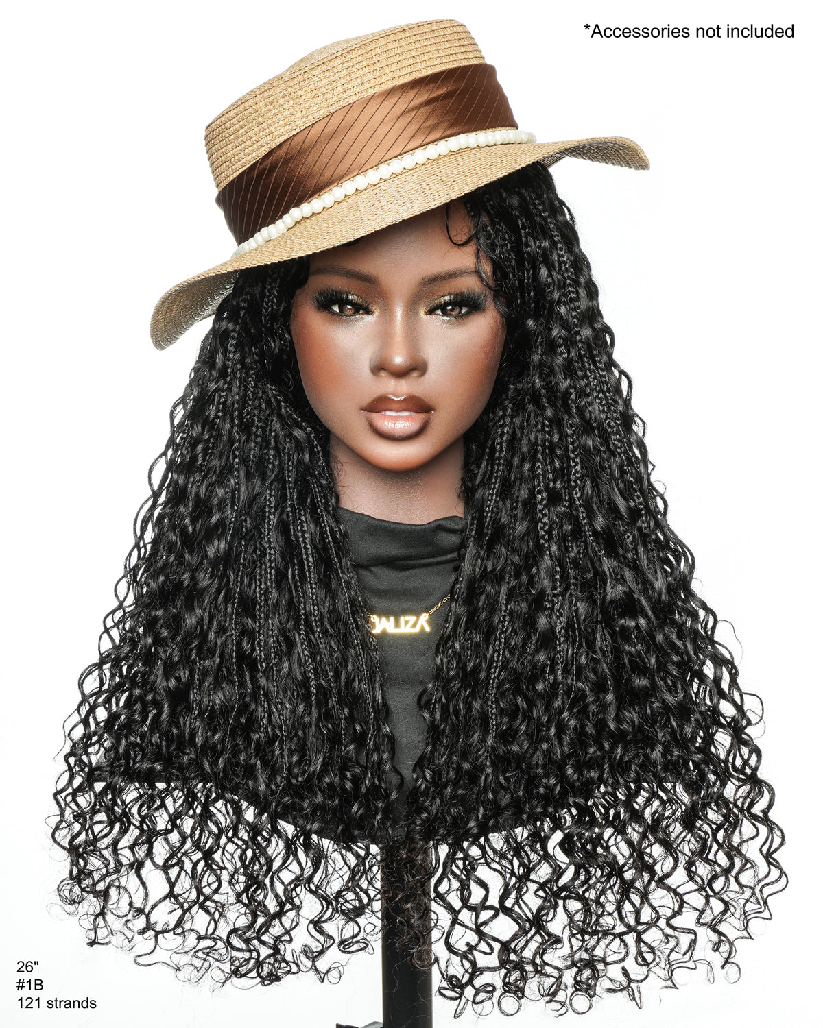 Nami - Drawstring Cap Glueless Water Wave Human Hair Curls Pre Bleached Swiss HD Full Lace Knotless Boho Box Braided Wig