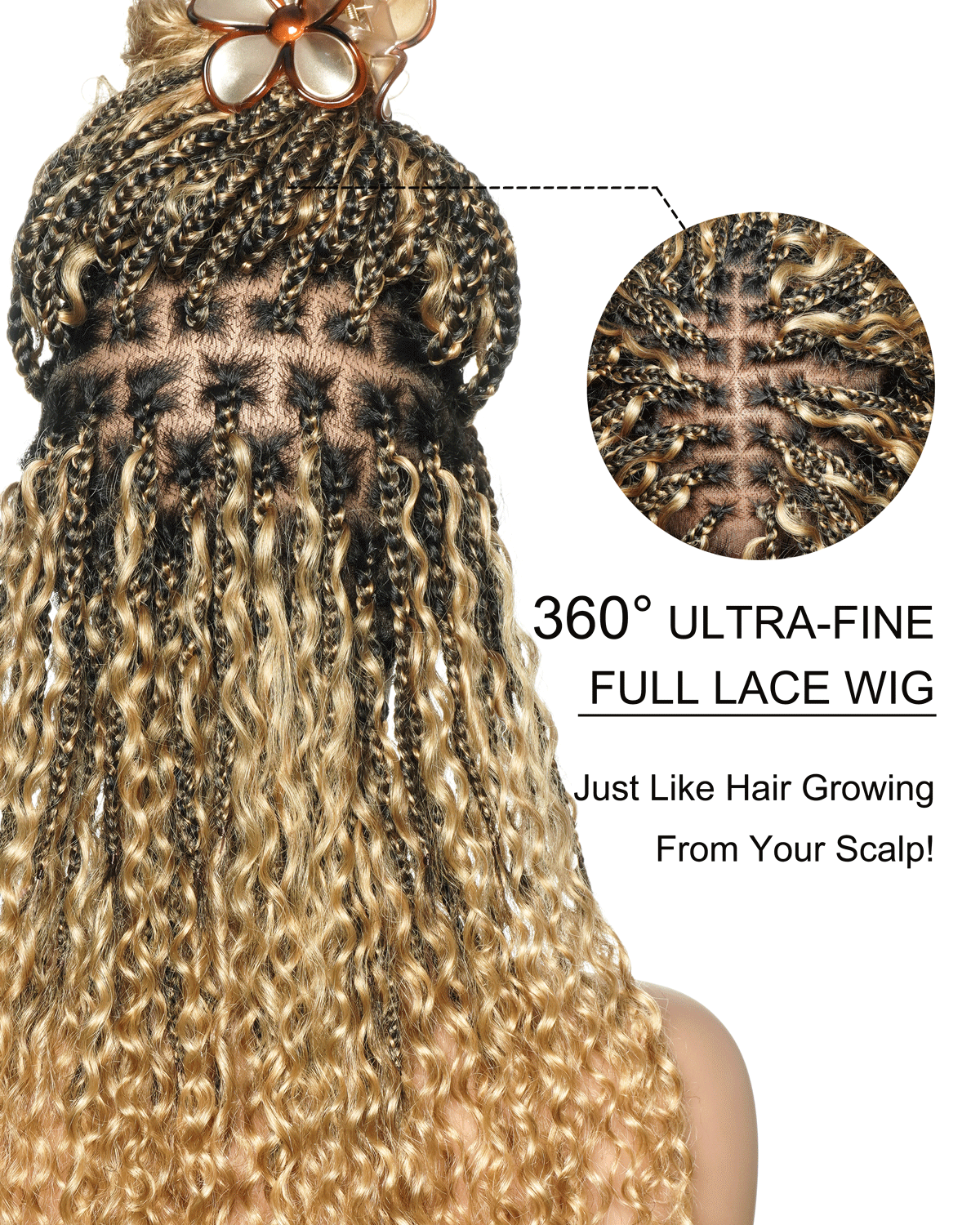 Nami - Drawstring Cap Glueless Water Wave Human Hair Curls Pre Bleached Swiss HD Full Lace Knotless Boho Box Braided Wig