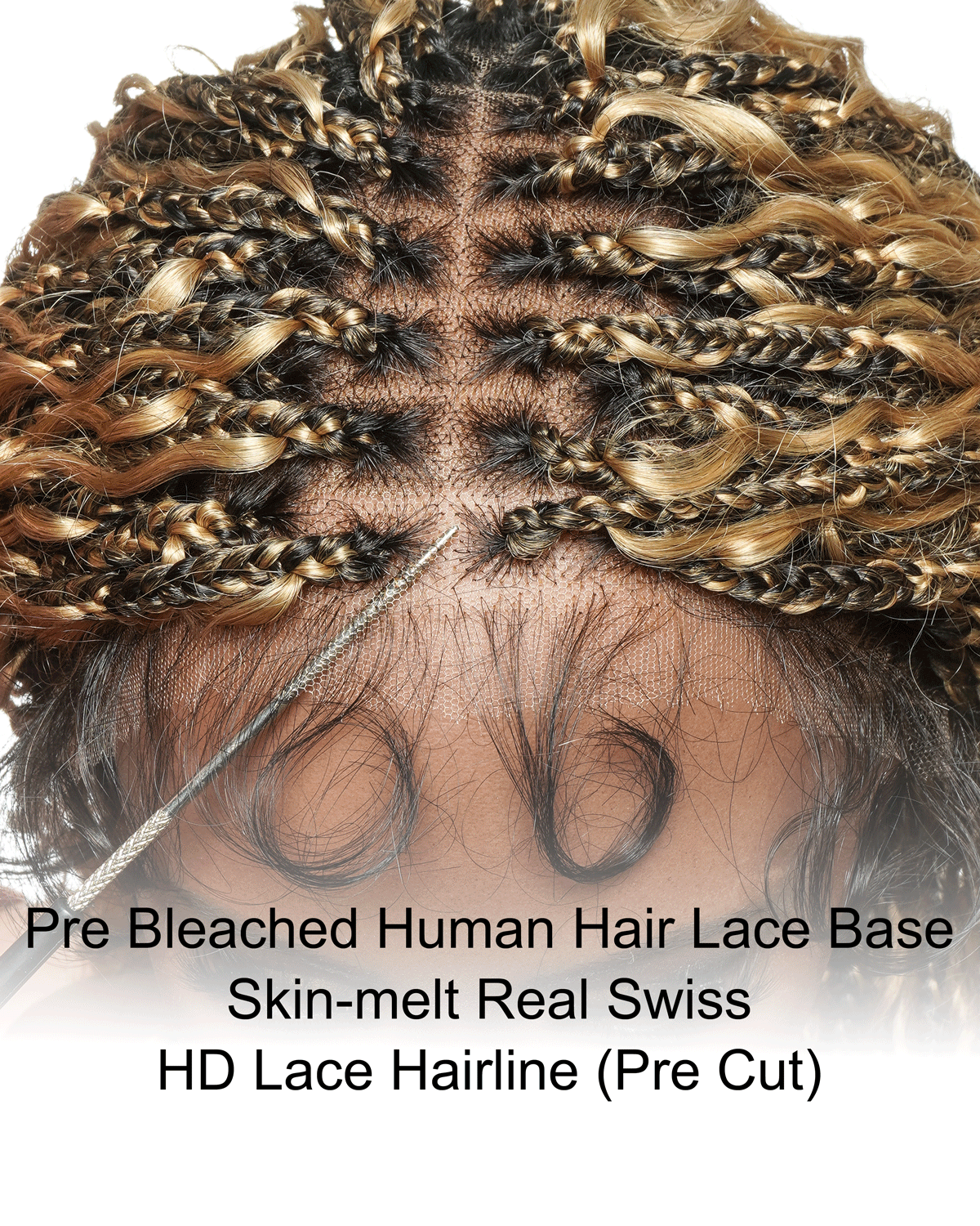 Nami - Drawstring Cap Glueless Water Wave Human Hair Curls Pre Bleached Swiss HD Full Lace Knotless Boho Box Braided Wig