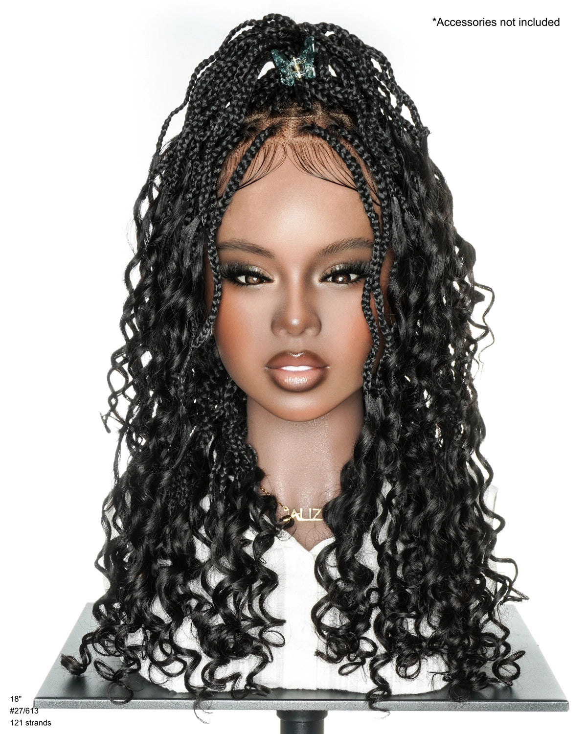 18" Lightweight Wave Box Braided Wig with Human Hair Curly Ends
