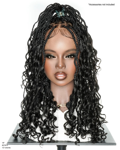 18" Lightweight Wave Box Braided Wig with Human Hair Curly Ends