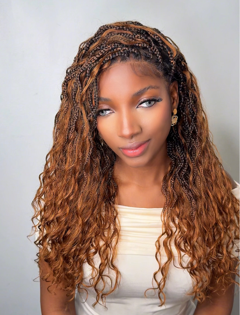 Wavina - 24 Inches Wavy Box Braids with Human Hair Cascading Boho Waves Boho Box Braided Wig