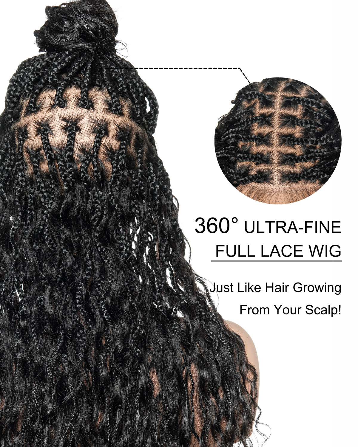 Wavina - 24 Inches Wavy Box Braids with Human Hair Cascading Boho Waves Boho Box Braided Wig