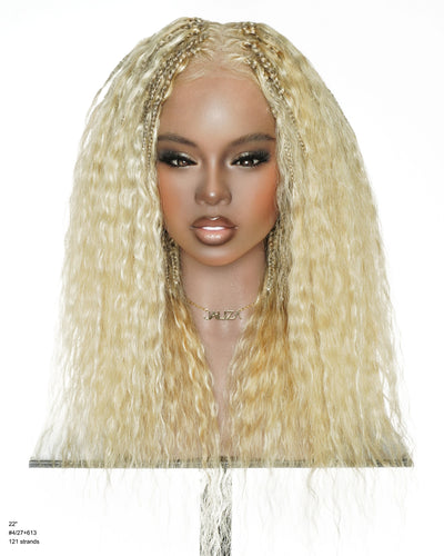 22" #613 Blonde Human Hair Wet & Wavy Boho Small Box Braided Full Lace Wig
