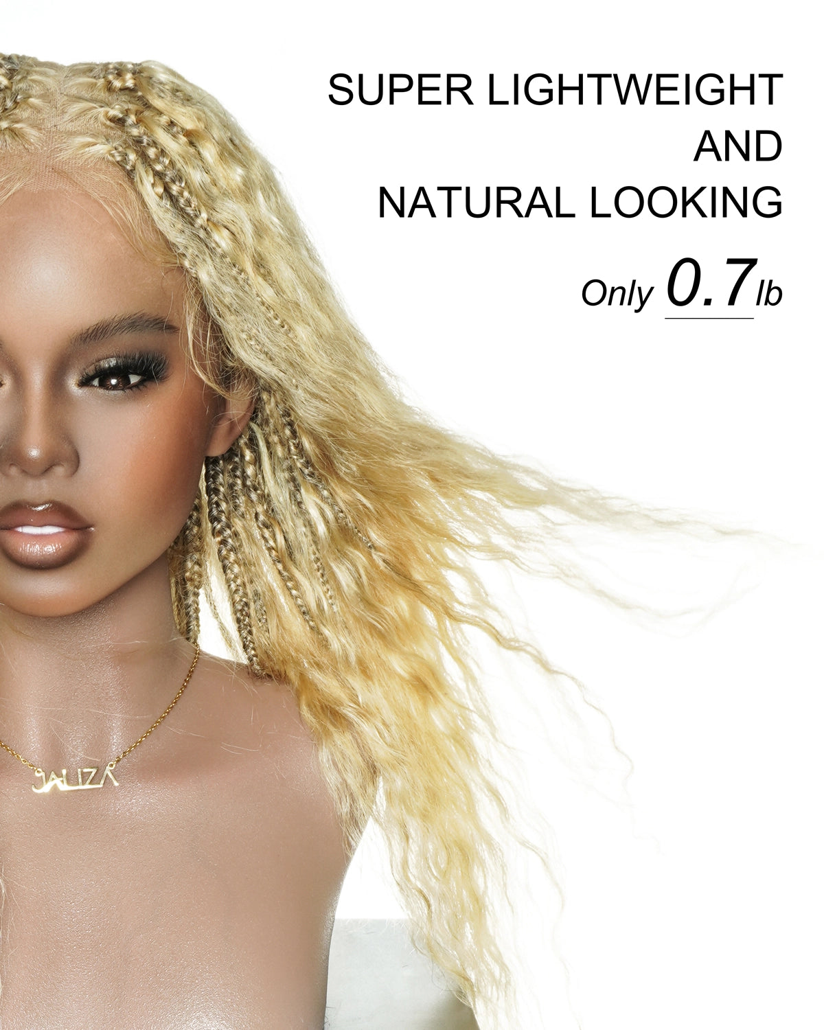 22" #613 Blonde Human Hair Wet & Wavy Boho Small Box Braided Full Lace Wig